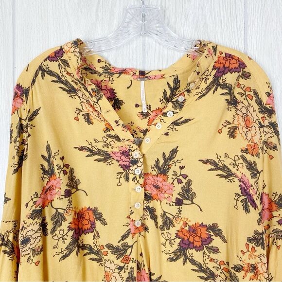 Free People | Marigold Yellow Floral Bell Sleeve Tunic Size Small - Picture 3 of 14